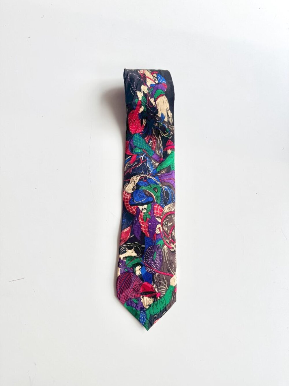 Vintage ADDICTION Multicolor South American Vaquero Cowboy 100% Silk Tie